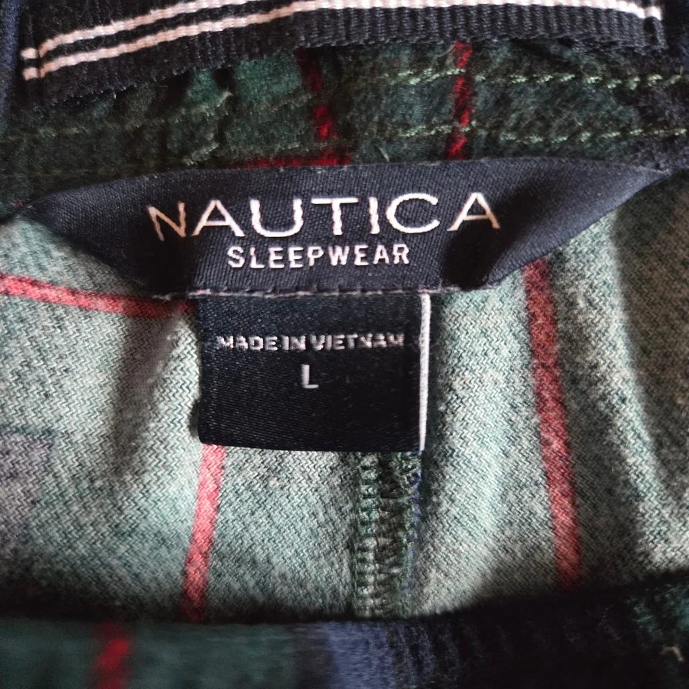 Nautica Men's Flannel Plaid Sleepwear pants green, blue, and red